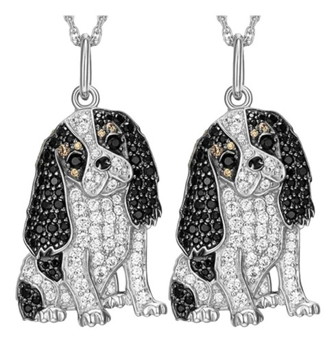 Perritos Dijes Y Cadenas, Mxndo-002, 2pzas, Cavalier, Plata/ Color Plata/negro