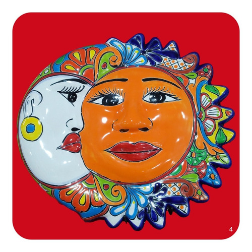 Eclipse Figura Cerámica Tipo Talavera Sol Y Luna 50x47 Cm M4