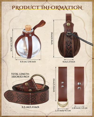 Cinturón Medieval Vikingo Con 6 Botellas De Cuero