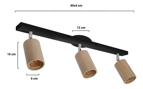 Imagen 2 de 10 de Aplique Techo Riel 3 Luces Cabezal Madera Lampara Movil Gu10