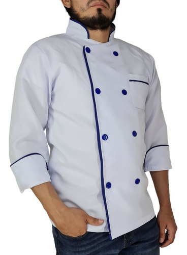 Filipina Chef Hombre Blanca Con Azul Rey En Poliéster