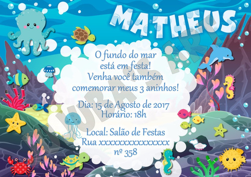 Imagem 1 de 1 de Arte Digital Convite Fundo Do Mar