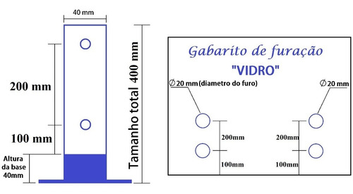 40 Coluna Torre 40 Cm Preto Fosco Com 2 Furos Corpo Inox