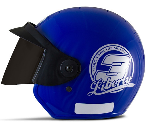 Capacete Aberto Viseira Fumê Pro Tork Liberty 3 Preto Fosco Cor Azul Tamanho do capacete 60