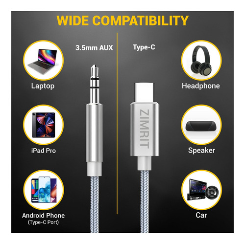 Cable Zimrit Usb Tipo C A 35 Mm Audio Aux Jack Cable De 3