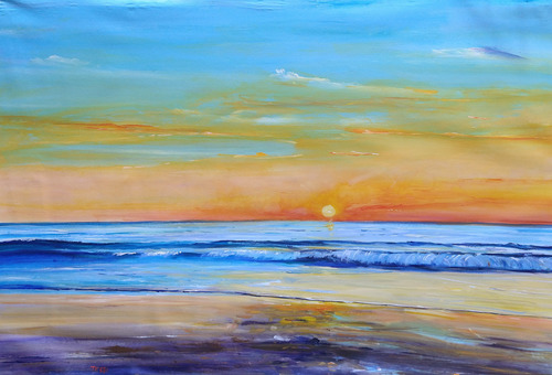 Cuadros Playas Atardecer Decoracion 70x110 Pintado A Mano
