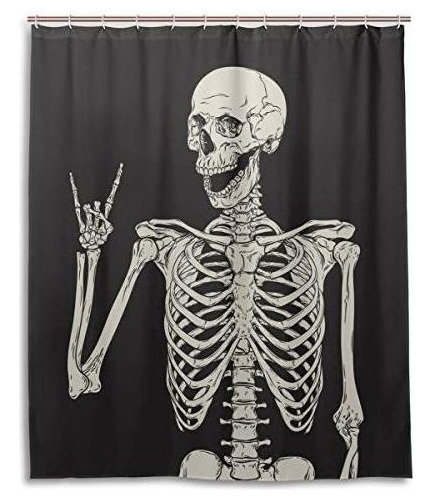 Rock And Roll Skull Skeleton Bone Love Music Cortina De 