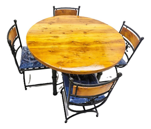 Juego De Comedor Rustico Redondo 4 Sillas Etrusco