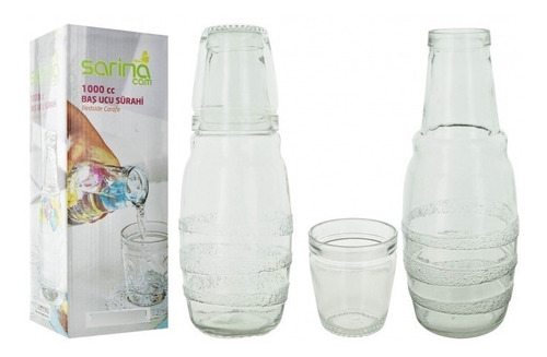 Pack 6 Botellas De Agua Con Vaso De Vidrio 1000cc