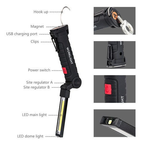 Led Cob Lámpara De Trabajo Batería Recargable Base Magnética