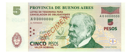 Coleccion Bono 5 Patacon 2001 Specimen Sin Circular Unc