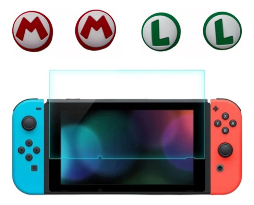 4 Grips/caps Diseño Mario+ Vidrio Compatible Nintendo Switch
