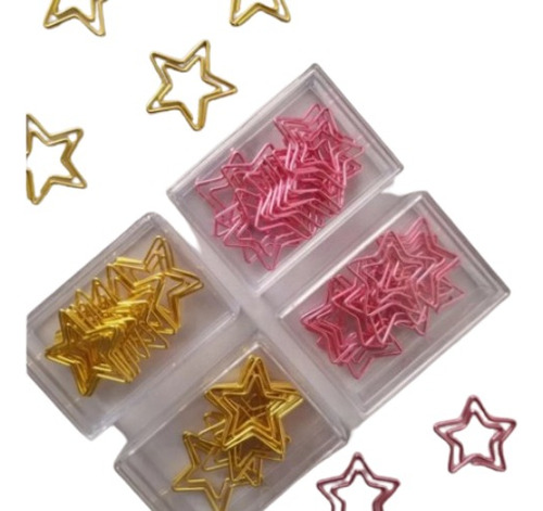 Caja Clips Figura Estrella 12 Unidades Doradas-rosas