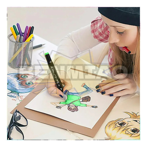 K Touch Caneta Marcadora 60 Cores Ponta Dupla Arte/escolar