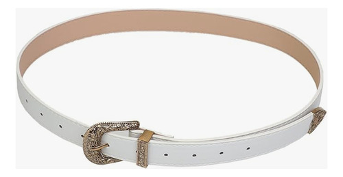 Cinturón De Cuero Unisex Hebilla Aguja Troquelada Vintage Blanc/dorado 105