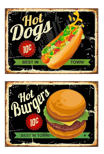 Burgers-hot Dogs (2) Carteles Metalicos De (40x28 Cms) Local