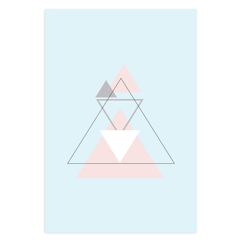 Placa Decoração Minimalista Triângulos Cinza E Rosa 30x40cm
