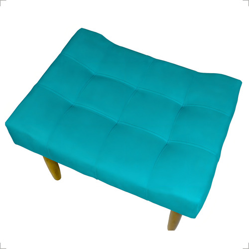 Puff Decorativo Retangular Requinte Pé Palito Suede Bege Cor Azul-turquesa