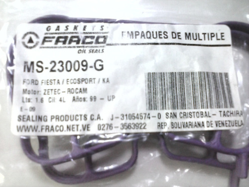 Imagen 2 de 2 de Empaque De Multiple Admision Fiesta/ecosport/ka 1.6 99-up L