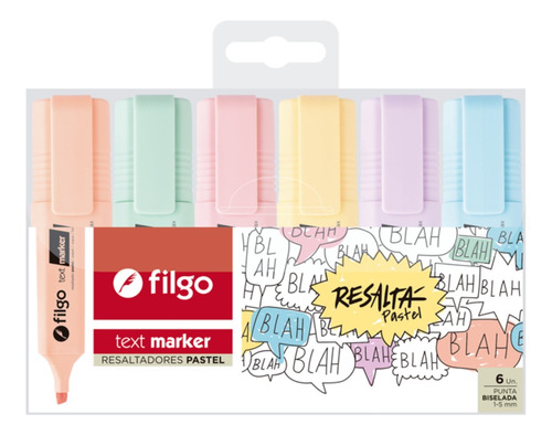 Destacadores Filgo Text Marker Estuche 6 Colores Pastel