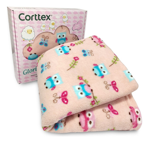 Cobertor Berço Bebê Microfibra Antialérgico Caixa Presente Cor Rosa Coruja Menina