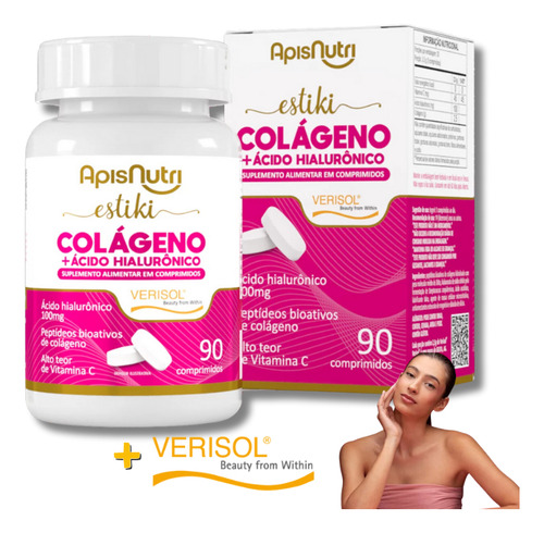Estiki colágeno + ácido hialurônico Apisnutri 90 comprimidos em caixa sem sabor
