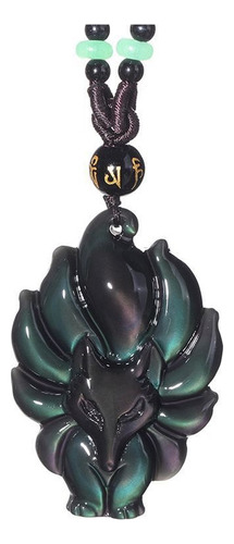 Oro Natural Obsidiana Fox Collar Amuleto Colgante /