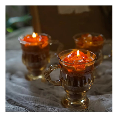 Vela Perfumada Con Tazas De Café En Vidrio Con Soporte Y Man
