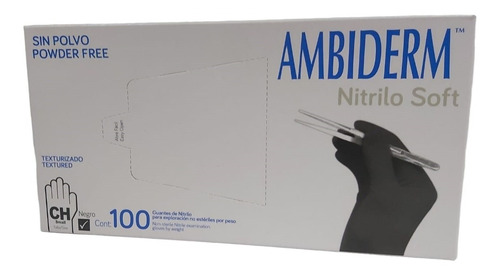 Guantes descartables antideslizantes Ambiderm Soft color negro talle P de nitrilo x 100 unidades