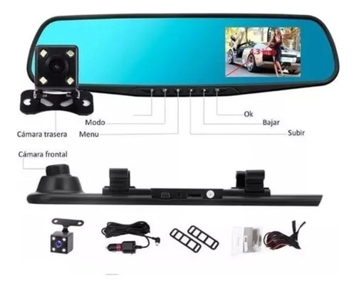 Espejo Retrovisor Dvr Universal 2 Camaras Delantera Reversa