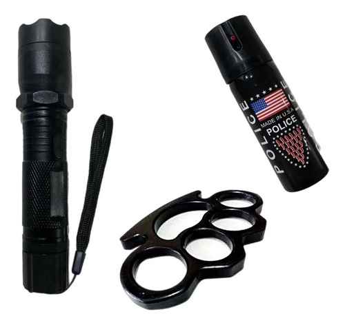 Kit Defensa Personal Power Linterna Con Manopla + Gas