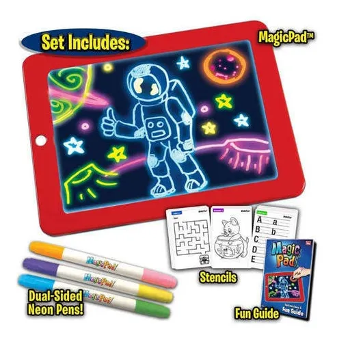 Pizarra De Dibujo Luz Led + Plumones Niños Block