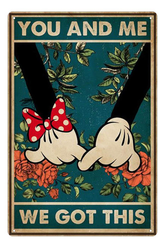 Mickey Minnie - Logotipo De Hojalata Antiguo De Moda Con Tex