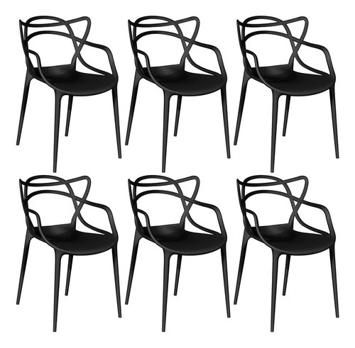 Kit 6 Cadeiras Empilháveis De Jantar Allegra - Polipropileno Cor da estrutura da cadeira Preto