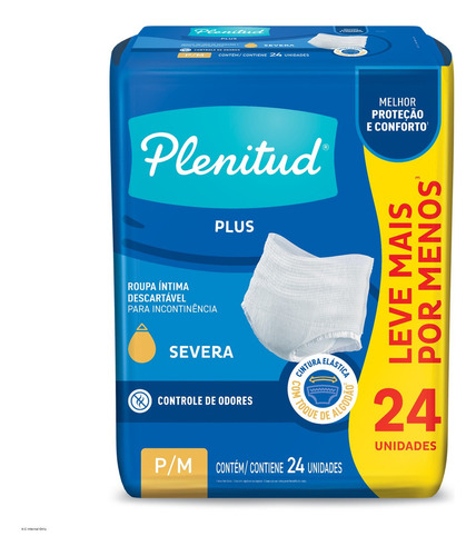 Plenitud roupa íntima descartável protect pants plus com 24 unidades tamanho P/m 