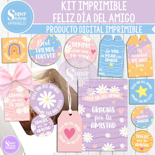 Kit Imprimible Feliz Día Del Amigo Tags Etiquetas Tarjetas