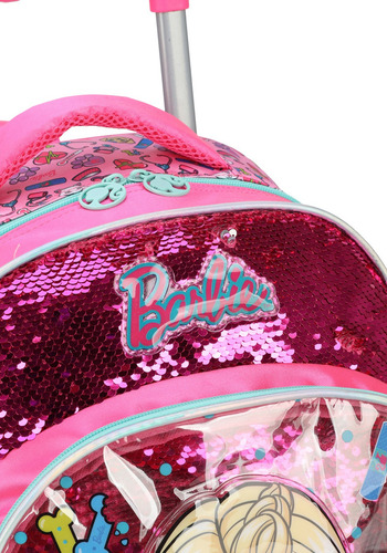Mochila Rodas Barbie Fashion Lantejoula Pink Cor Rosa