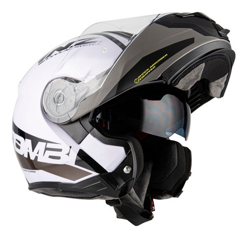 Capacete De Moto Escamoteável Nzi Combi 2 Shock @ Cor Preto/Branco Tamanho do capacete 57/58 (M)