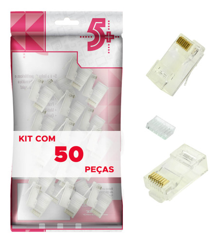 Kit Com 50 Peças Plug Rj45 Macho Cat6 C/ Guia Crimpa Fácil