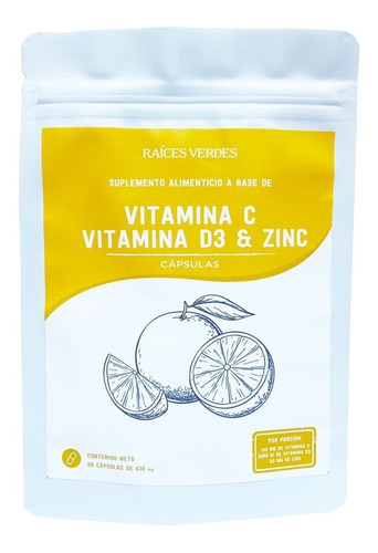 Vitamina C/vitamina D3/zinc 90 Cap De 610mg Raíces Verdes