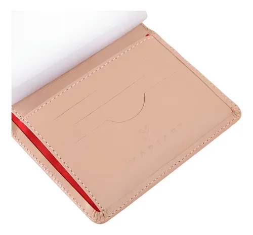 Cartera de piel auténtica para mujer 175/ 174, color nude, cartulina, diseño de tela de piel lisa
