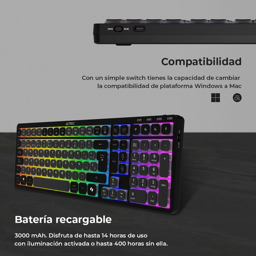 Teclado Multidispositivo Acteck Techno Ti790 Inalambrico Rgb