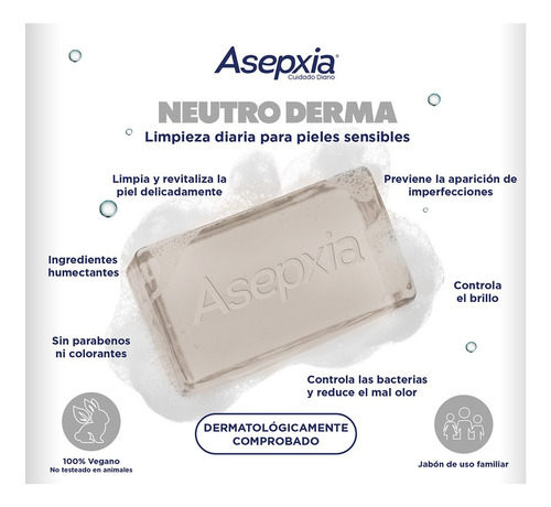 Asepxia 4 Pack Jabón En Barra Neutroderma Cara Y Cuerpo 100g