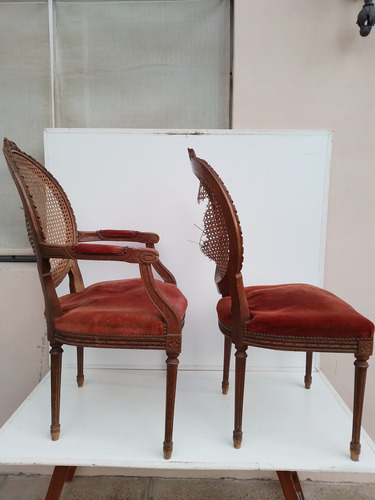 Lote Antigua Silla Sillón Estilo Luis Xvi Pana Y Esterilla (Usado)