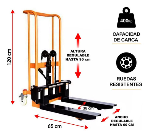 Imagen 3 de 9 de Yegua O Apilador Hidráulico Manual 400 Kg, Elevación 90 Cms