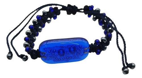 Pulsera Tejida Chaquiron Soda Burbuja Color Azul Oscuro Diámetro 7 Cm