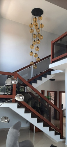 Lustre Sarvah Redondo 21 Globos Ambar Casas Pé Direito Duplo