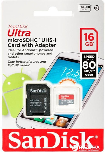 Memoria Sandisk Ultra 16gb Clase 10 80mb/s