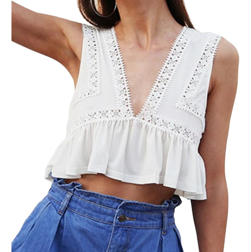 Crop Top Playa Verano Blusa Corta Cuello V Profundo Dama