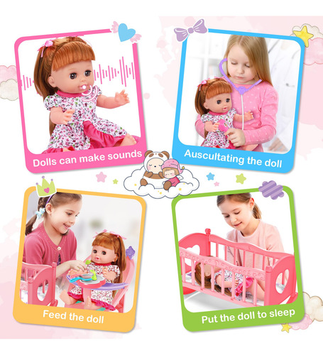 Cuna De Muñeca Bebe De Juguete Niñas Regalo Navidad 14